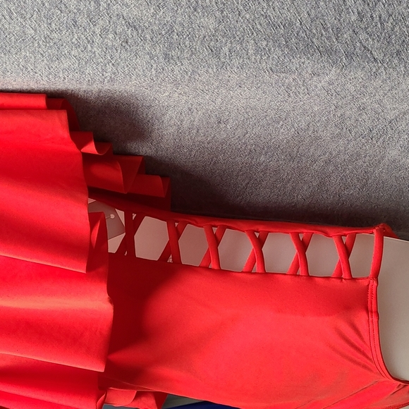Holipick 1 pc. Red Off Shoulder Swimsuit With Lattice Side Opening NWT (… - Picture 2 of 14